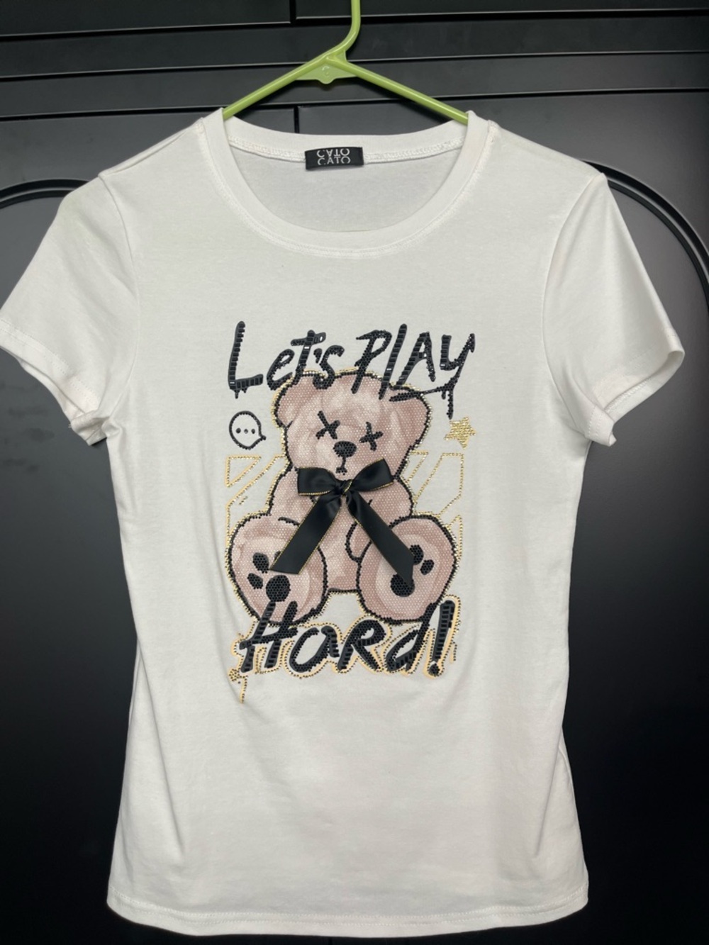 Women's  White Rhinestone Bear Graphic Tee Size S